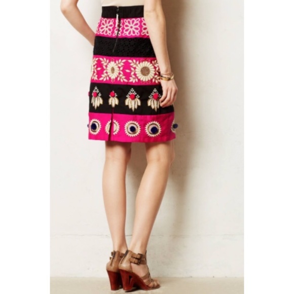 Anthropologie Black and Pink Patterned Skirt - Picture 7 of 15